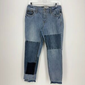 Free People Size 28 Button Fly Mid-Rise Patchwork Distressed Straight Leg Jeans